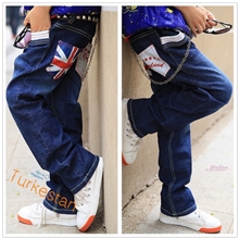 尼森童装2013秋冬爆款英伦国旗儿童牛仔裤中大童牛仔裤