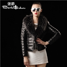 【企业集采】堡爵海宁新款真皮羽绒短款绵羊皮貉子毛领女皮衣外套