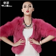 【企业集采】堡爵海宁2013秋冬新款狐狸毛七分袖圆领女皮草外套