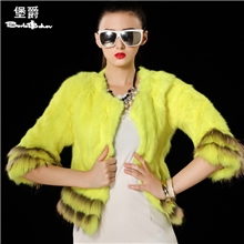 【企业集采】堡爵兔毛皮草外套七分貉子袖修身型韩版女皮草外套