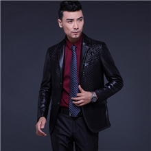 2013秋冬新款海宁真皮皮衣男修身绵羊皮西装翻领中长款外套