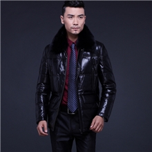 2013秋冬新款海宁真皮皮衣男修身绵羊皮狐狸毛领中长款羽绒服