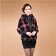 爱霞服饰2013秋冬新款格子外套蝙蝠袖连帽格子外套