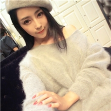 13女士秋冬新款半露肩性感大气长毛貂绒毛衣打底貂绒衫