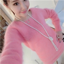 新款长毛水貂绒毛衣女式中长款圆领貂绒衫打底加厚专柜正品