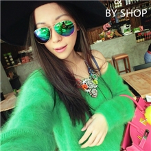 FASHIONBY重磅推荐超美色仙草绿澳洲进口长貂绒宽松毛衣限量！