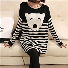 13冬季新款针织衫女长款卡通横条毛衣韩版保暖打底衫厂家批发