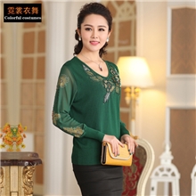 中老年夏装2013女装新款妈妈春装宽松桑蚕丝T恤女中年长袖夏装