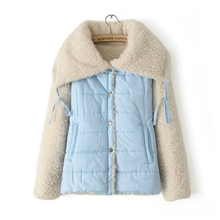 2013秋装新款韩版时尚大翻领羊羔绒拼接加厚棉衣外套