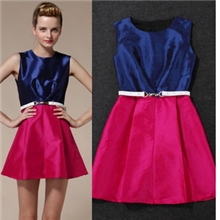 2013欧美春夏女装新款明星同款靓丽清新撞色拼接修身无袖连衣裙