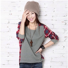 9000#2013秋冬装打底衫韩版女装街头宽松格子长袖T恤女式上衣