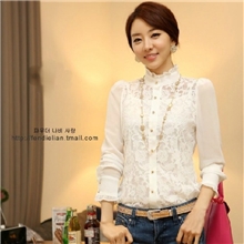 批发2013秋装新款蕾丝女雪纺衬衫打底衫修身百搭衬衣（送吊带）