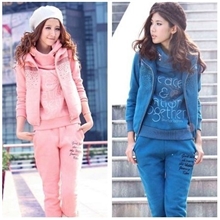 秋冬韩版休闲连帽卫衣套装加厚抓绒卫衣三件套大码女装运动套装