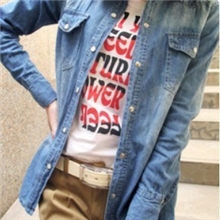 秋季爆款女装代理批发欧美怀旧复古水洗渐变色长袖牛仔衬衫衬衣