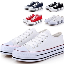 批发春季新款厚底女鞋松糕跟学生经典纯色高帮厚底帆布鞋情侣鞋
