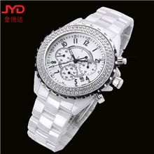 手表厂家专业生产六针多功能防水镶钻白色陶瓷表价格超低