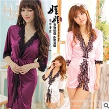 情趣内衣新款女士睡衣蕾丝边5色性感油光柔滑多色浴袍现货批发