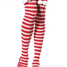 批发圣诞毛绒球坠情趣棉袜条纹过膝直筒成人保暖秋冬正品瘦腿袜