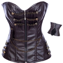 复古les全钢骨塑身衣品牌咖啡色束胸拉链cosplay显瘦宫廷马甲4480