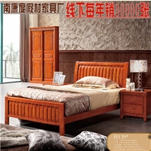 供应南康橡木家具简约酒店宾馆双人实木床1.5米批发