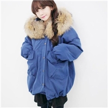 2013冬装韩国官网暖和红色蓝色连帽毛毛外套棉衣棉服
