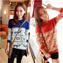 2013秋冬新品文艺复古森女系小鹿雪花打底马海毛衣外套女装