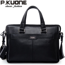 P.Kuone单肩休闲牛皮男包商务手提斜挎包真皮公文包特价