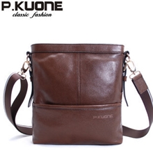 P.Kuone单肩包男士斜挎包真皮斜跨包欧美休闲复古单肩包斜挎包