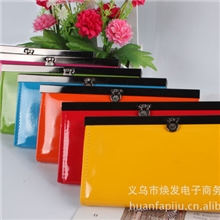 焕发皮具供应新款漆皮钱包批发纯色PU软皮亮面钱夹中长款女式钱包