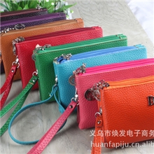焕发皮具直销女式钱包批发糖果色钱包双拉手提钱包批发