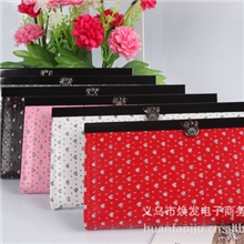 焕发皮具供应女式中长款钱夹纯色带心金粉砖钱包手拿钱包批发