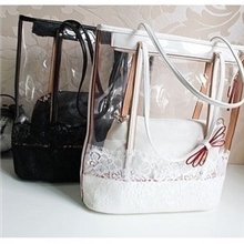 清仓特价韩版蕾丝水晶包透明塑料子母包沙滩包手提单肩女包