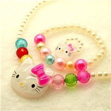 儿童饰品地摊热卖彩珠KITTY珍珠项链手链戒指三件套装