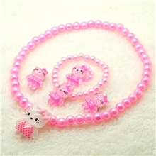 韩国儿童饰品新款地摊热卖KITTY珍珠项链手链戒指耳环四件套装