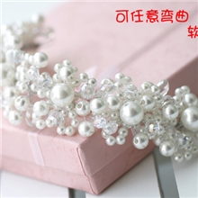 加长版配饰品连连串珍珠水晶新娘头饰婚礼结婚皇冠发饰1930