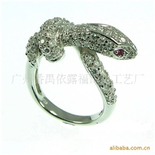 蛇戒指/银饰品/925银镶嵌锆石动物戒指