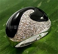 玛瑙银戒/银饰品/925银镶嵌玛瑙电镀白金欧美款时尚戒指