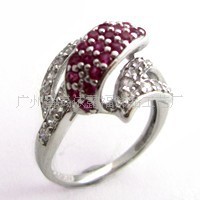 红宝戒指/银饰品/925银镶嵌红刚玉宝石欧美款时尚戒指