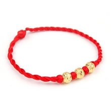 H057转运辟邪祈福红绳子镀金3个圆珠红手绳批发金色珠子