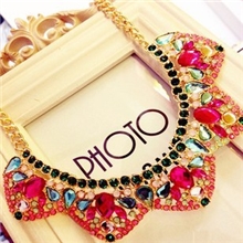 重磅新款时尚枚红色奢华满钻宝石花瓣夸张款短款项链女假领子