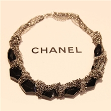 韩国新款锁骨颈链黑宝石多层链条欧美复古项链毛衣链夜店饰品批发