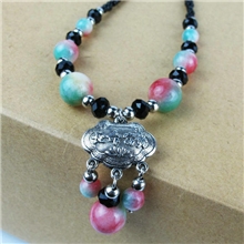 原创民族手工饰品祈福平安长命锁苹果石首饰吊坠特色藏饰项链