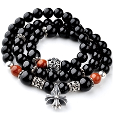 批发供应克罗心十字架黑曜石手链中性款式男女合适可配情侣