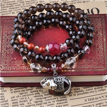 手工串珠原创高端DIY天然茶晶多层多圈手链纯银石榴石小象