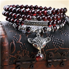 极品天然石榴石多层手链手工串珠银狐狸手链女款批发高端货