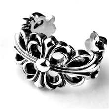 批发泰银纯银复古哥特风格克罗心十字军花十字架开口戒指男士