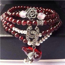 批发串珠手工925纯银四叶草天然石榴石手链招财葫芦多层手链