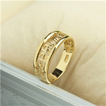 纯银镀18K金《六字平安戒》厂家直销欢迎来样品定制