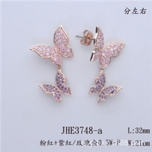 925纯银蝴蝶耳钉钻石耳环甜美公主风耳钉时尚奢华百搭防过敏