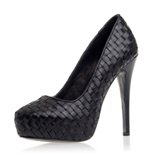 一件代发欧美职业高跟女鞋真皮编织细跟高跟鞋防水台单鞋女鞋